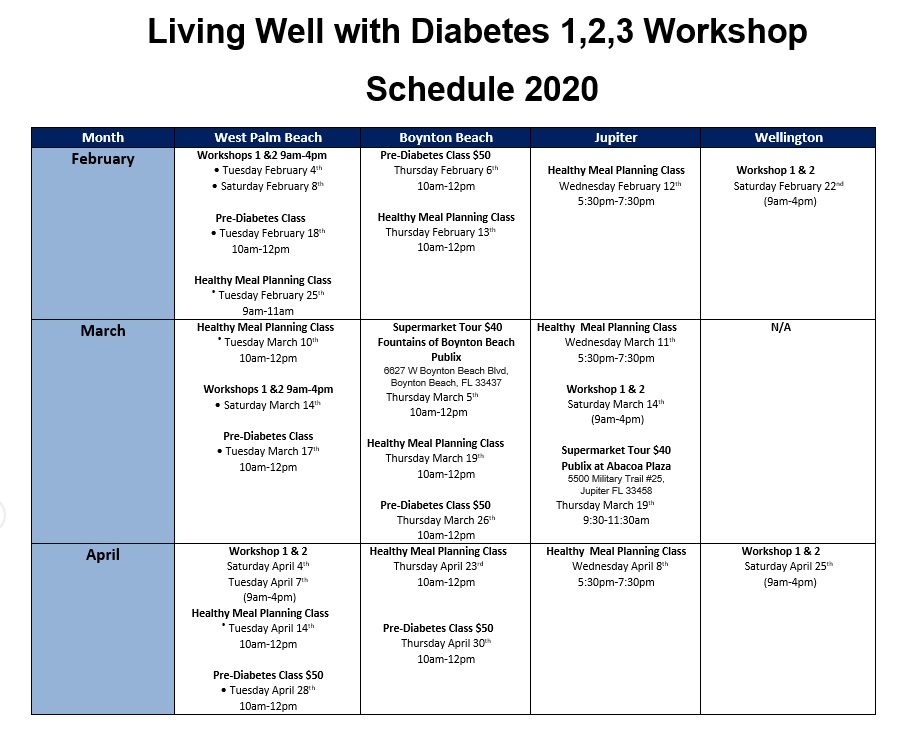 February - April Workshop Schedule